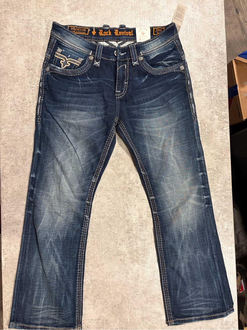 Rock Revival Men's Medium-Dark Blue Bootcut Jeans